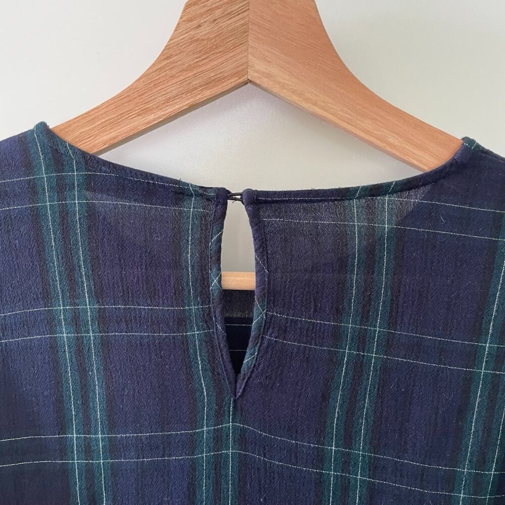 Zara Blue and Green Plaid Long Sleeve Top for Office Outfit or Casual Night Out - Picture 6 of 7